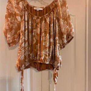 LOFT Women's Floral Blouse - Tan and Cream